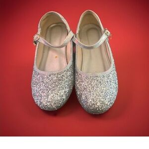 Girls Silver Glitter Mary Jane Flats EU 33 / US 2 Sparkly Party Shoes